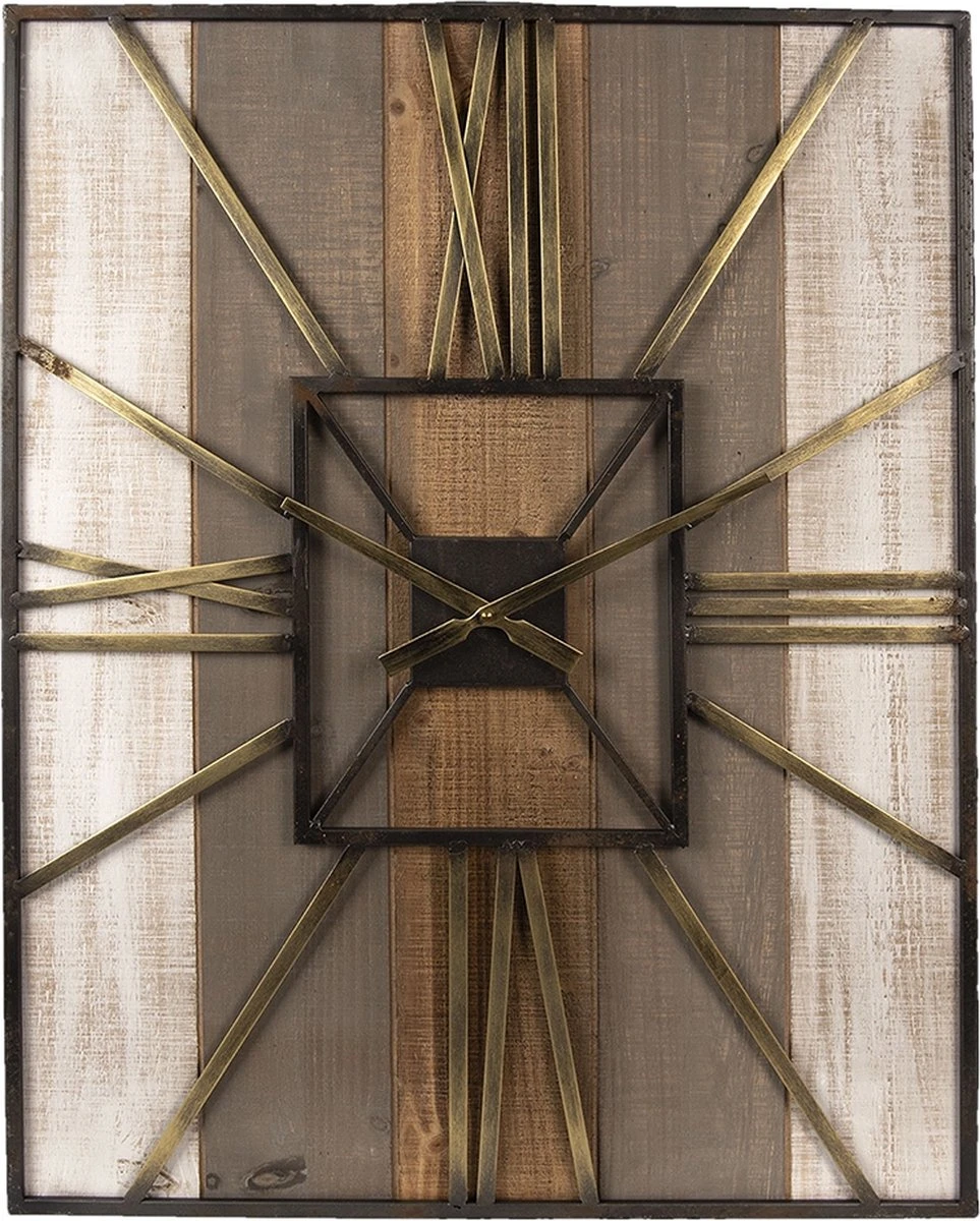 Clayre & Eef Wandklok 60x80 Cm Bruin Hout Metaal Rechthoek Muurklok Hangklok Keukenklok 3 Clayre & Eef Wandklok 60x80 Cm Bruin Hout Metaal Rechthoek Muurklok Hangklok Keukenklok