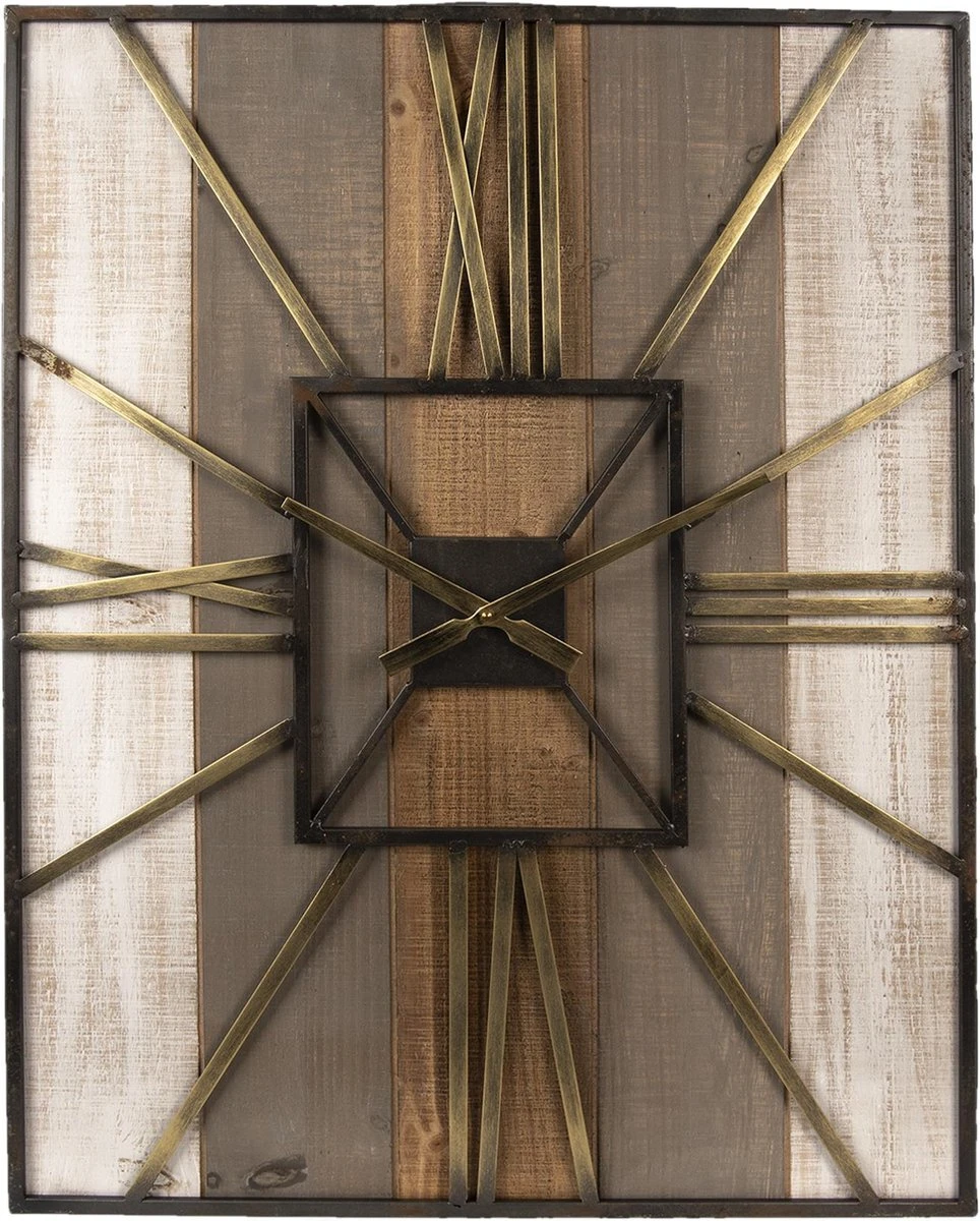 Clayre & Eef Wandklok 60x80 Cm Bruin Hout Metaal Rechthoek Muurklok Hangklok Keukenklok 5 Clayre & Eef Wandklok 60x80 Cm Bruin Hout Metaal Rechthoek Muurklok Hangklok Keukenklok - Afbeelding 3