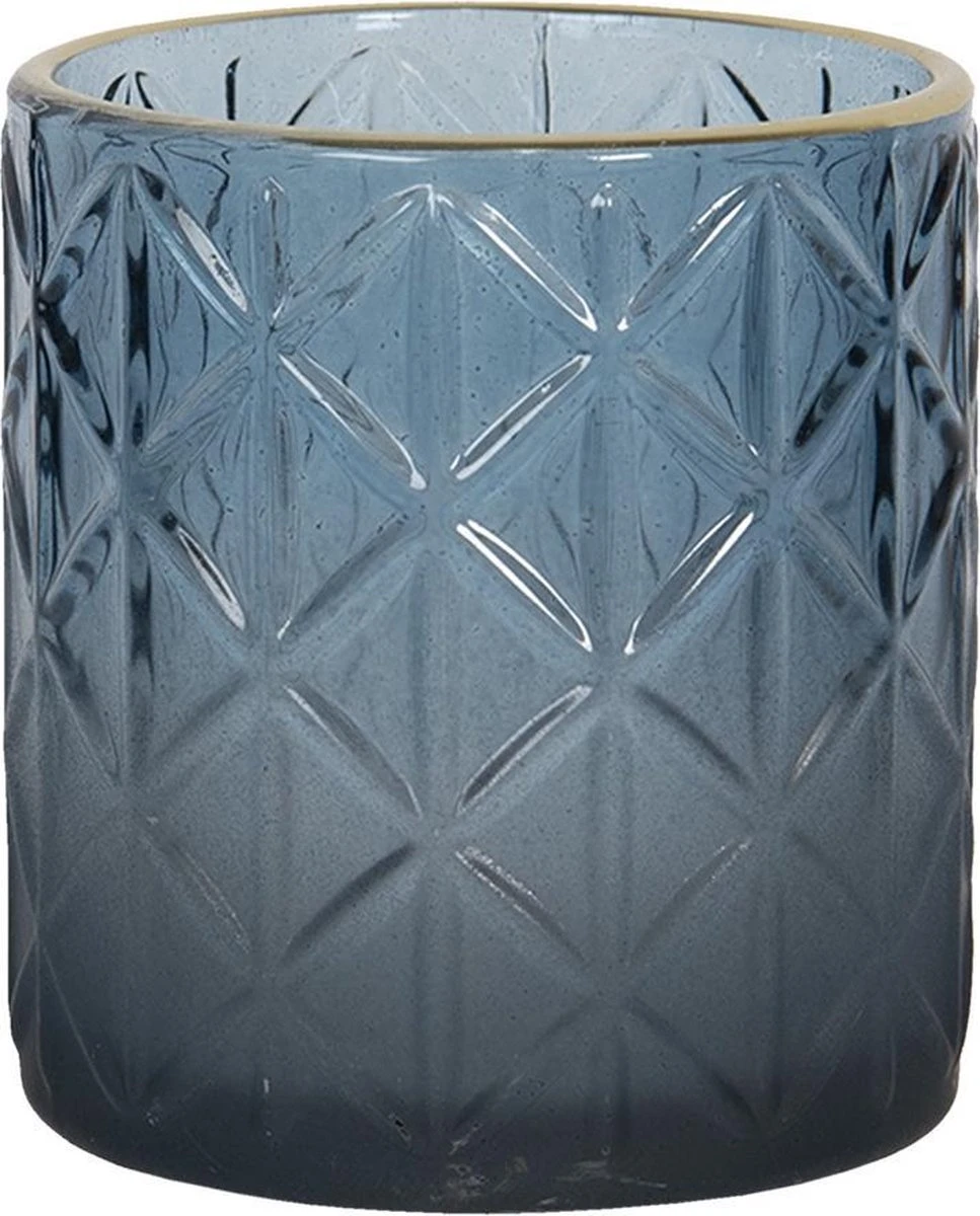 Clayre & Eef Theelichthouder Ø 7x8 Cm Blauw Glas Rond Waxinelichthouder Windlichthouder 3 Clayre & Eef Theelichthouder Ø 7x8 Cm Blauw Glas Rond Waxinelichthouder Windlichthouder