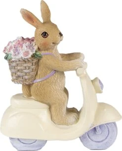 Clayre & Eef Beeld Konijn 14 Cm Bruin Beige Kunststof Woonaccessoires Paashaas Pasen