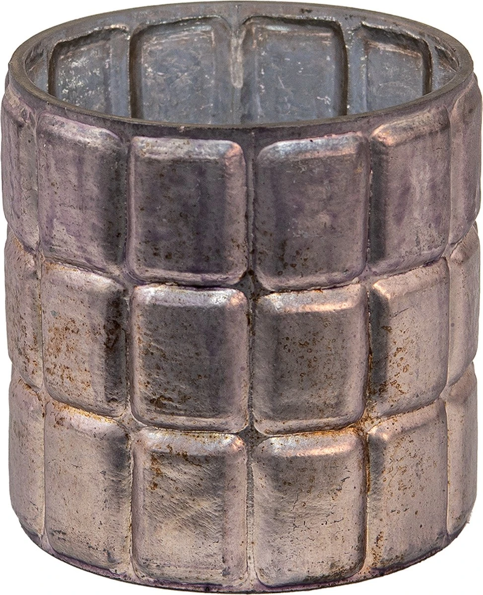 Clayre & Eef Theelichthouder Ø 10x10 Cm Zilverkleurig Glas Rond Waxinelichthouder Windlichthouder 3 Clayre & Eef Theelichthouder Ø 10x10 Cm Zilverkleurig Glas Rond Waxinelichthouder Windlichthouder