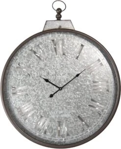 Clayre & Eef Wandklok 60x76 Cm Grijs Metaal Rond Muurklok Hangklok Keukenklok