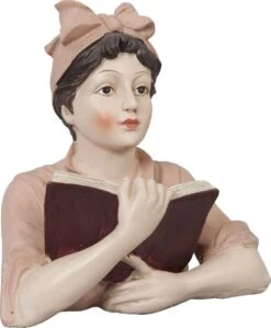 Clayre & Eef Beeld Vrouw 16x11x19 Cm Beige Roze Kunststof Woonaccessoires Beeld Decoratie Decoratieve Accessoires -Clayre & Eef 992x1200