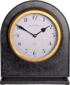 Clayre & Eef Staande Klok 28x34 Cm Zwart Metaal Klok Op Voet Staande Klok Woonkamer