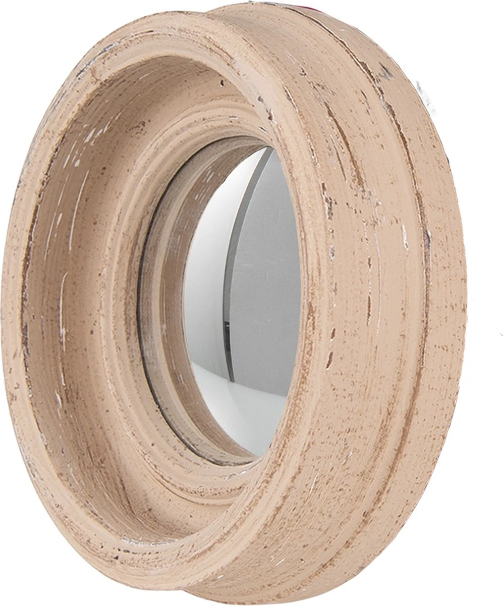 Clayre & Eef Spiegel Ø 16 Cm Beige Kunststof Rond Grote Spiegel Wand Spiegel Muur Spiegel 4 Clayre & Eef Spiegel Ø 16 Cm Beige Kunststof Rond Grote Spiegel Wand Spiegel Muur Spiegel - Afbeelding 2
